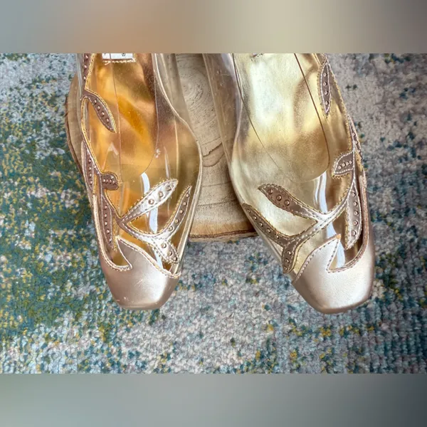 Vintage 90s Amanda clear gold floral formal bridal shoes, size 8 - Image 3