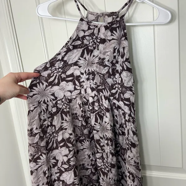 Kimchi Blue Anthropologie‎ women’s brown cream high low high neck summer dress M - Image 2