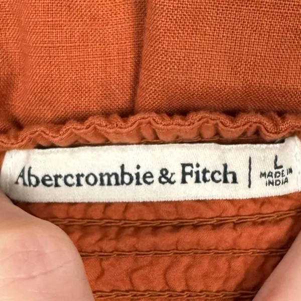 Abercrombie & Fitch Burnt Orange Cotton Tie Strap Ruffle Mini Dress Large - Image 4