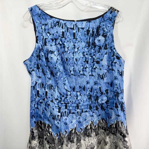 J Taylor Plus Size 18W Dress Sleeveless Fit n Flare‎ Floral Blue White Mini 700 - Image 3