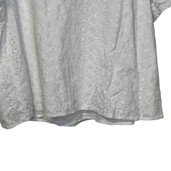 Draper James Womens White Eyelet Puffed Sleeve Peasant V-Neck Blouse XXL - Image 3