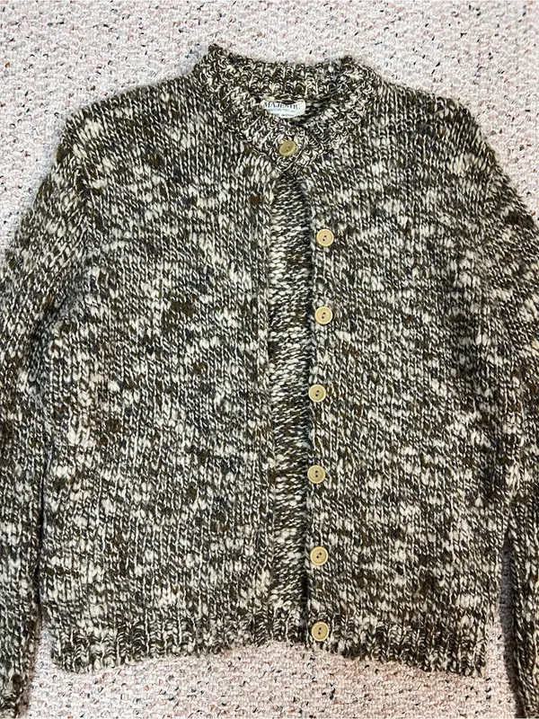 Majestic Marled Olive & Cream Button Cardigan vintage wool - Image 2