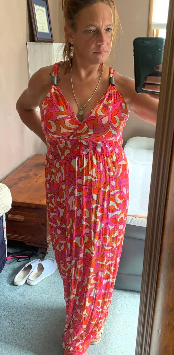 Maxi Printed Dress In R Reds, Pinks And Beige Patterns - Image 4