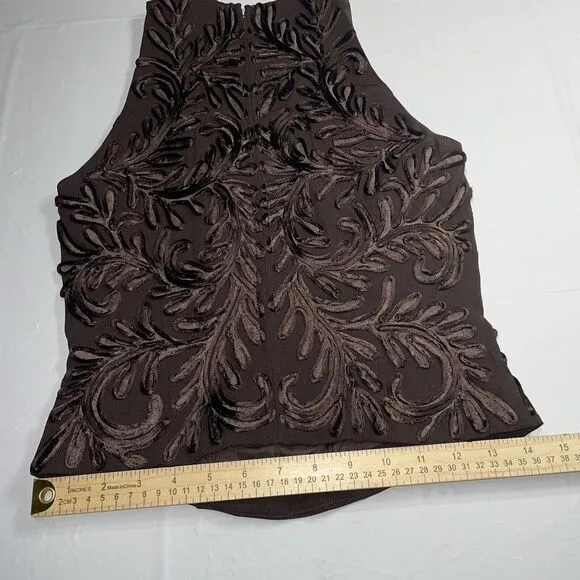 Carmen Marc Valvo‎ Sleeveless Zip Back Embroidered Brown Tank Top 2 - Image 7