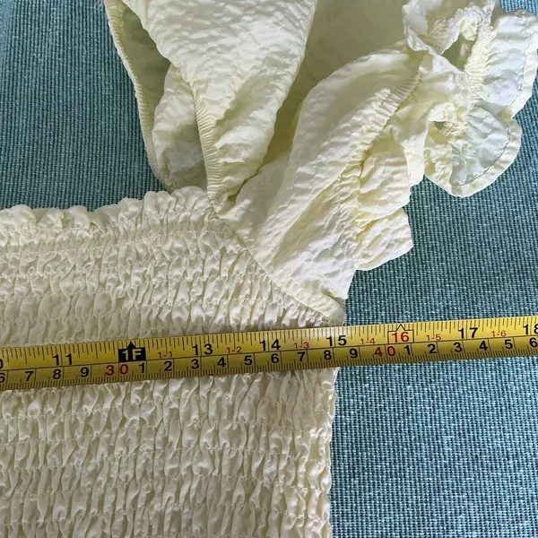 ZARA Yellow Smocked Mini Dress Puff Sleeve Ruffle Hem L - Image 6