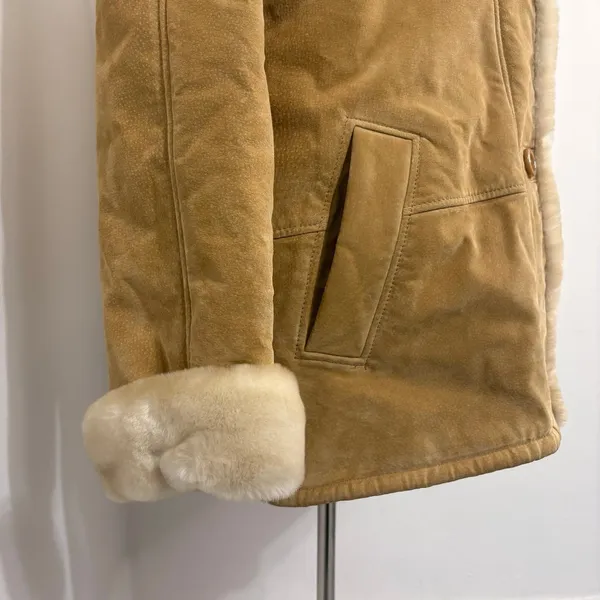 Vintage Tan Suede Leather Shearling Lined Jacket Sz M - Image 3