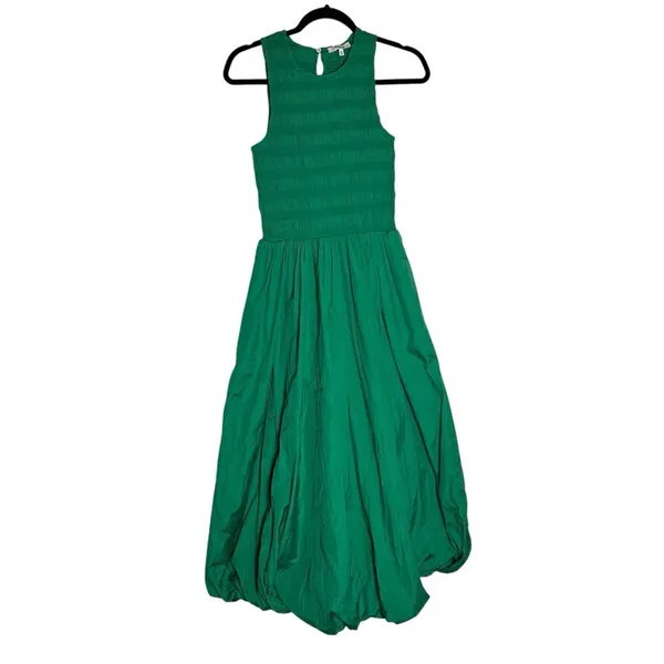 NWT Madewell Verdant Green The‎ Melody Bubble-Hem Smocked Midi Dress Poplin XXS - Image 3