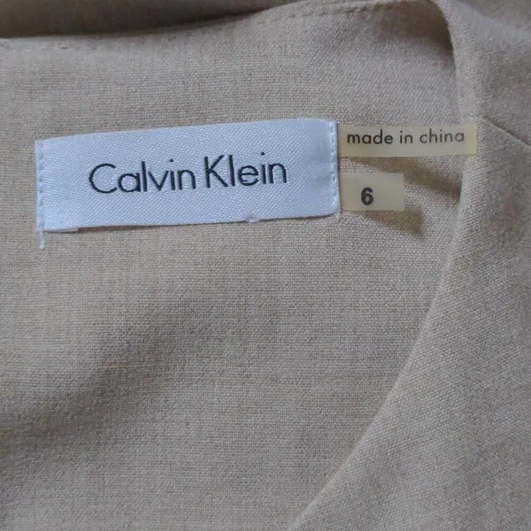 Calvin Klein Sheath Dress Beige Tan Stretch Jewel Neck Sleeveless Ruffle 6 - Image 7