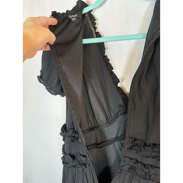 Trixxi Dress Womens Size S Black V-Neck Tiered Mini Puff Sleeve Ruffle - Image 11