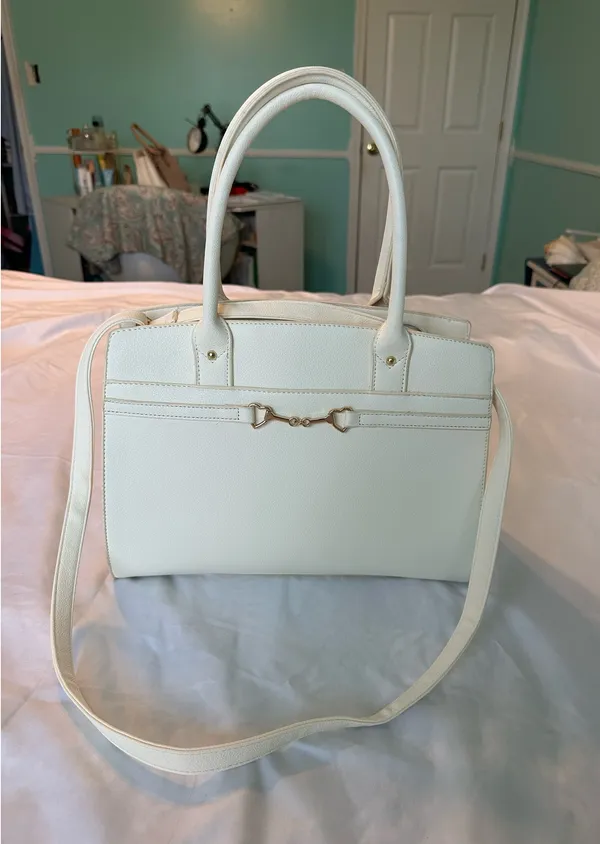 White Double Handle Satchel Purse - Image 4