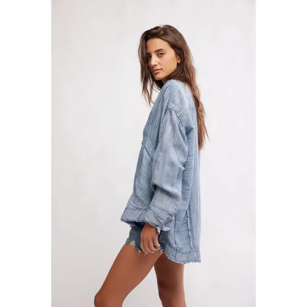 Free People Bohemian By The Shore Tunic Shirt Indigo Stripe Small Coastal - Image 2