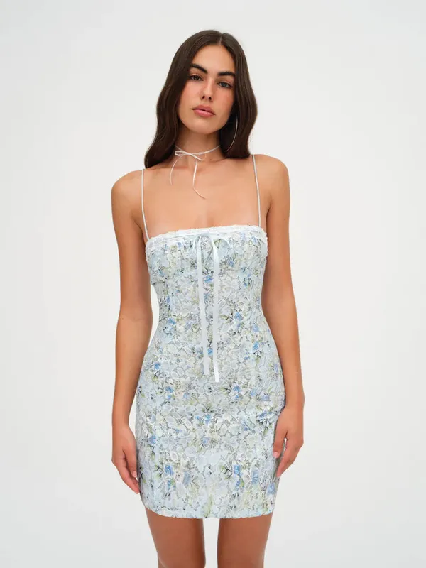 For Love & Lemons Small $198 Claire Lace Floral Mini Dress Lace Ribbon Bow - Image 2