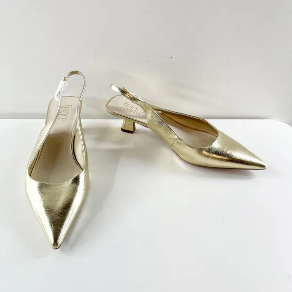 Franco Sarto Jaden Leather Pointed Toe Slingback Kitten Heels Platino Gold 9 - Image 2