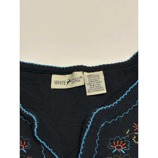 Vintage White Stag Embroidered Tank Top Black Sleeveless Boho Women's Large - Image 3