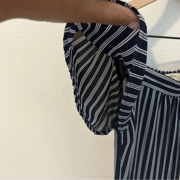 Monteau Crepe Blue &‎ White Striped Flutter Sleeve Jumpsuit Size S - Image 6