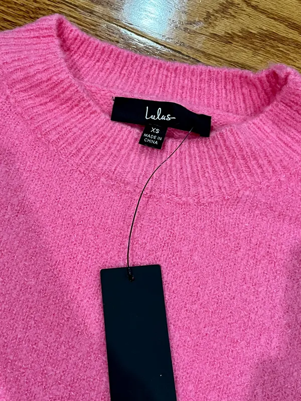 New Lulu’s Bright Eyes Neon Pink Balloon Sleeve Sweater Top XS - Image 5
