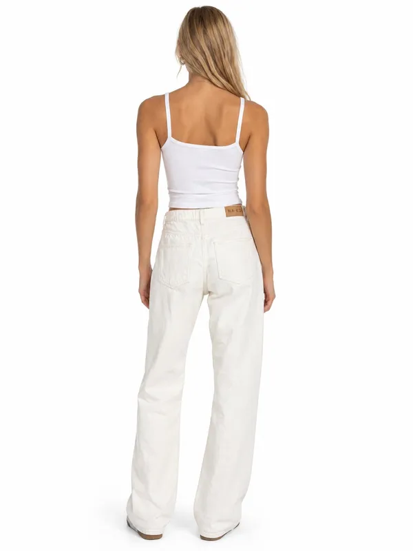 NWT NA-KD White Brown Trim Straight Leg Jeans - Image 2