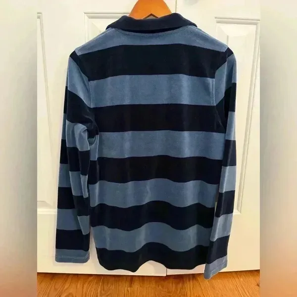 Lauren Ralph Lauren 1/4 Zip Top Velour Pullover Navy & Light Blue Stripe size S - Image 2
