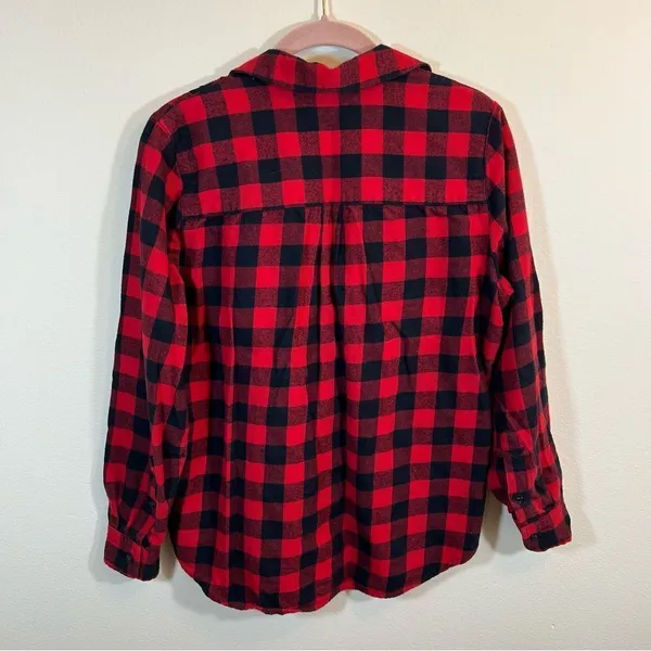 ✨‎ Madewell Women’s Red Black Buffalo Plaid Collared Long Sleeve Shirt Medium - Image 9