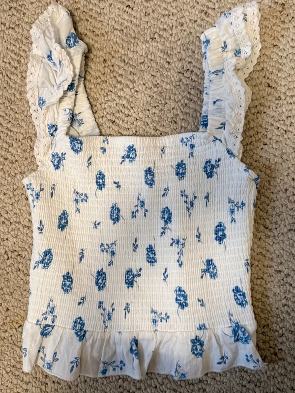 Kirious‎ LA Blue Floral Smocked Peplum Tank Cottage Summer Top M - Image 5