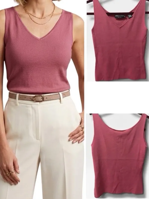 Dana Buchman | EUC Vintage Hong Kong Dusty Rose V-Neck Sweater Tank Top (Size S) - Image 2