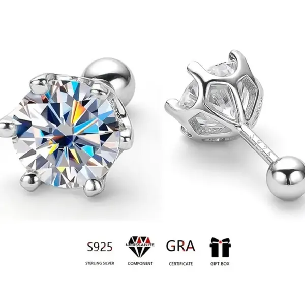 💎1 ct. t.w. GRA Certified Diamond 925 Sterling Silver Stud Earrings,Secure Back - Image 2