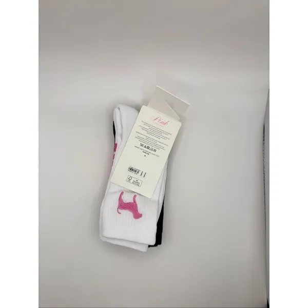 PINK Victoria’s Secret 2-Pack Crew Socks White Black One Size NWT - Image 3