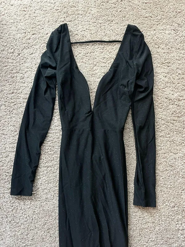 Glamorous in Glitter Black Long Sleeve Backless Maxi Dress Lulus - Image 4