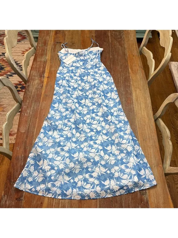 Saints and Secrets Blue White Floral Maxi Dress Small - Image 9