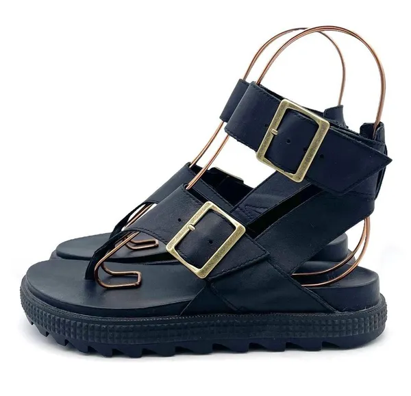 Sorel Roaming T-Strap Buckle Sandals Size 5.5 Black Leather Strappy Rugged Sole - Image 5