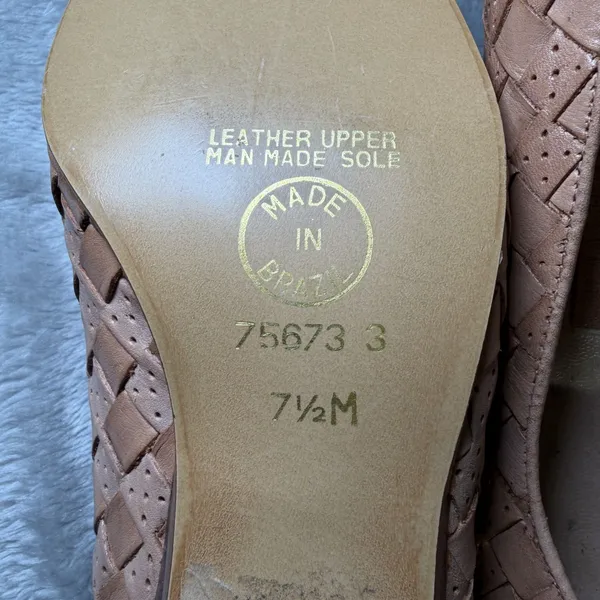 Vintage Town Dales Womens Size 7.5 Tan Woven Leather Peep Toe Shoes Flats Wedge - Image 7