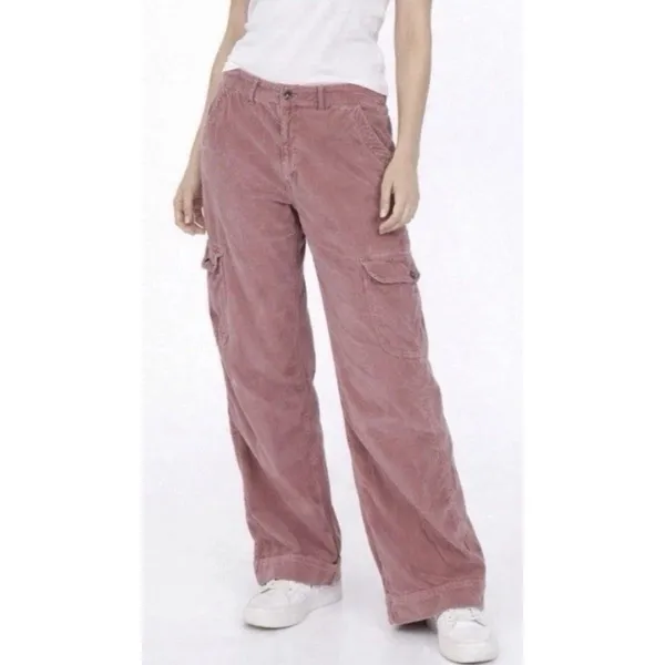 American Eagle Pants Womens 0 Short Pink Corduroy High Rise Cargo Baggy Wide Leg - Image 2