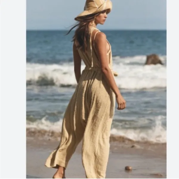 Free People Cotton Gauze Henriette Sleeveless Tie Waist Wide Leg Jumpsuit M - Image 12