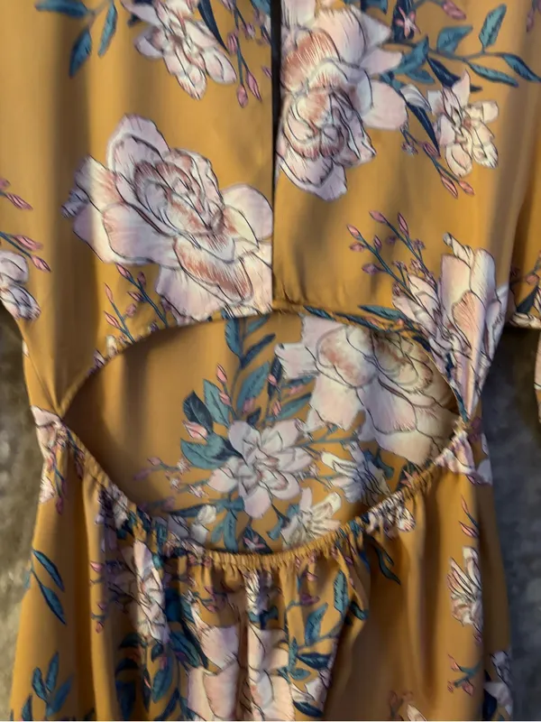 Vintage Billabong Mustard Floral V-Neck Midi Dress Women’s Size M - Image 4