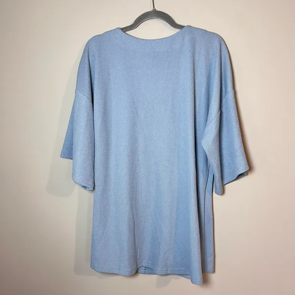 SABO Wyatt Ribbed Knit Relaxed Wrap Top Blue - Image 6