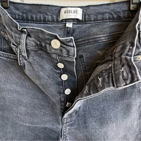 AGOLDE Nico High Rise Slim‎ Jeans in Cassette Distressed Black Wash Size 26 - Image 5