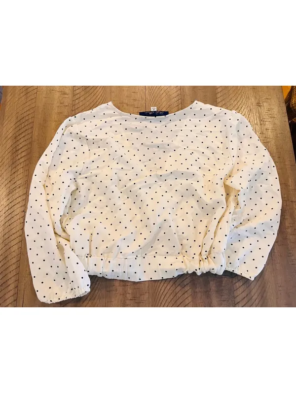 Blue Rain Women's Long Sleeve Black & Ivory V-Neck Front Shirt Polka Dot Size M - Image 6