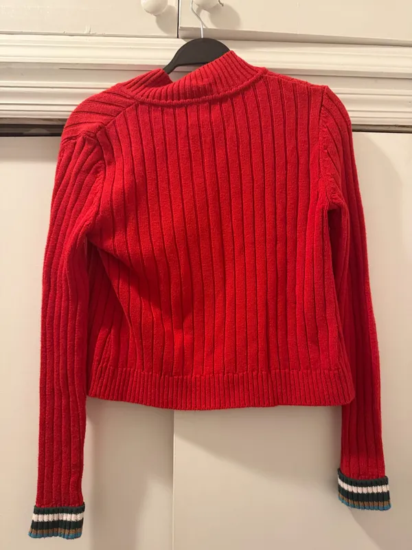 BDG Red Ribbed Full Zip Mock Neck Sweater - Image 2