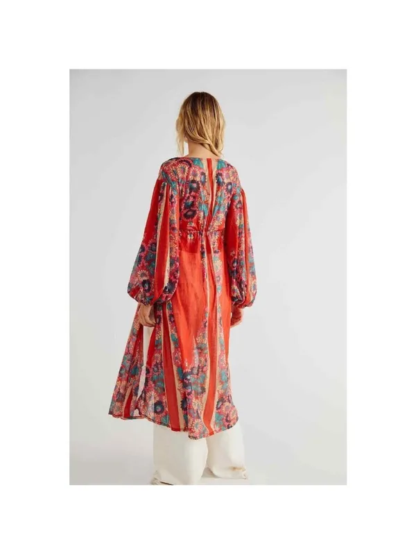 Free People Dream Girl Maxi Open Top Retro Red Lightweight Robe Size Size Medium - Image 4