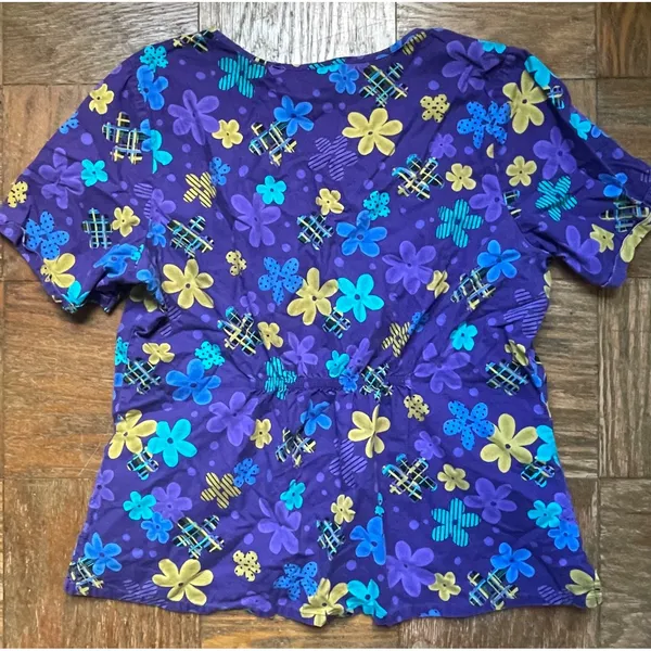 Purple Floral Scrub Top Women's XL - Image 2