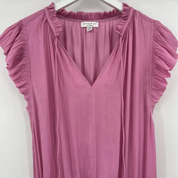 Current Air Anthropologie Solid Pink Zoey Pleated Smocked Mini Dress Size XS - Image 4