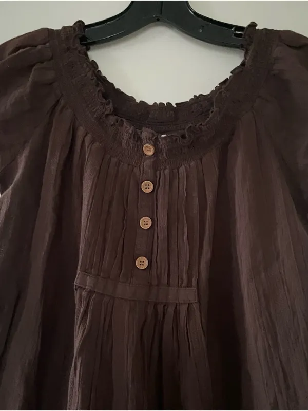 Maurice's Brown Boho Babydoll Peasant Top Medium Cottagecore Earthy 100% Gauze Cotton - Image 3
