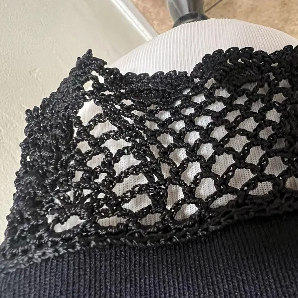 Joseph A. Vintage Knitted Cardigan Size Small Black Crochet Tie Front Whimsygoth - Image 8