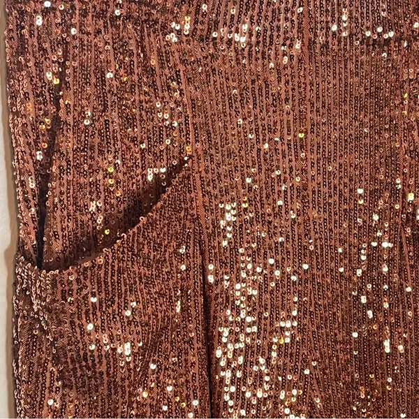 Free People Morelia Bronze Sequin Jogger Pants Sz M Shiny Sparkly Party Festival - Image 8
