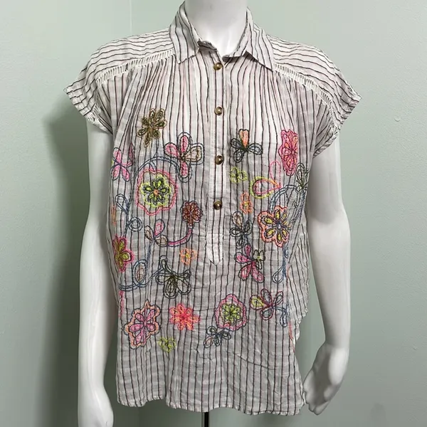 ANTHROPOLOGIE Pilcro Serena Surf Henley Linen Blend Blouse Size XS - Image 5