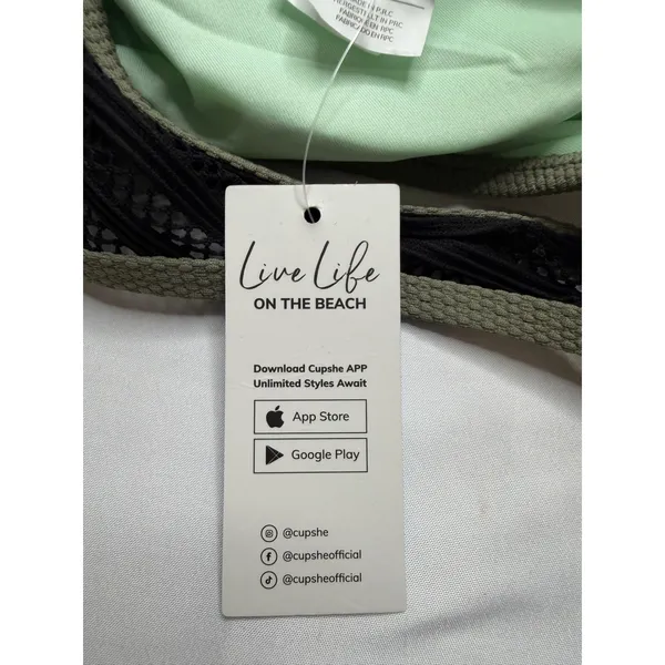 Cupshe Olive Green Ribbed Tankini Set High Neck Mesh Cutout Back Size M - Image 13