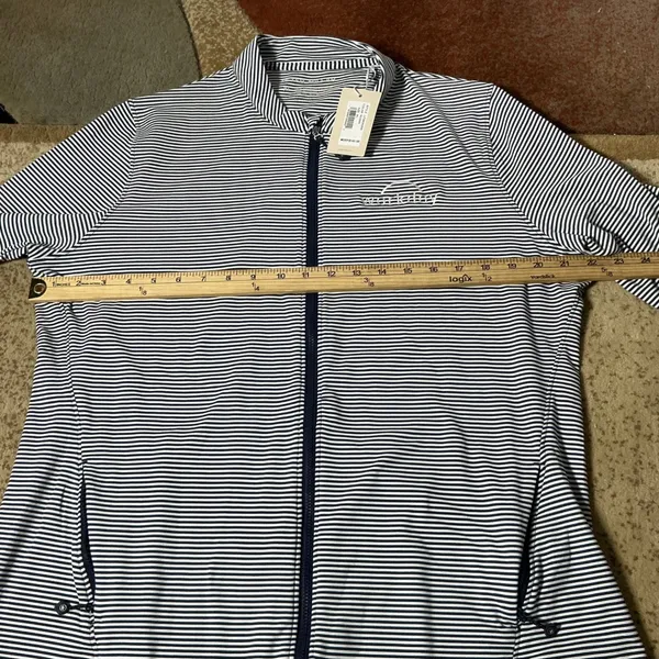 Peter Millar Workday Full Zip Jacket Womens XL Navy White Stripe UPF 50 Sport - Image 3