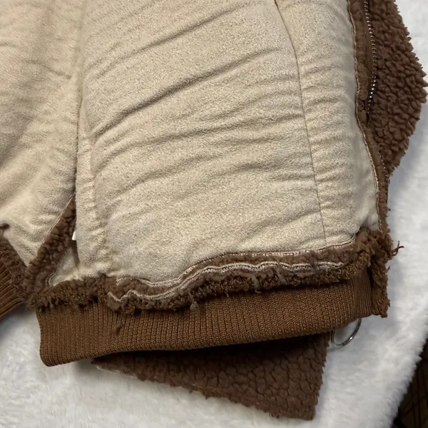 Sherpa M Fleece Zip Up Jacket Brown Gorpcore Cozy Teddy Bomber Winter‎ Fall Soft - Image 5