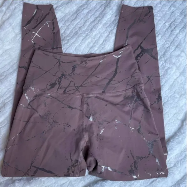 Beyond Yoga High Waisted Leggings Marble‎ Print Rose Gold Metallic Size M - Image 3
