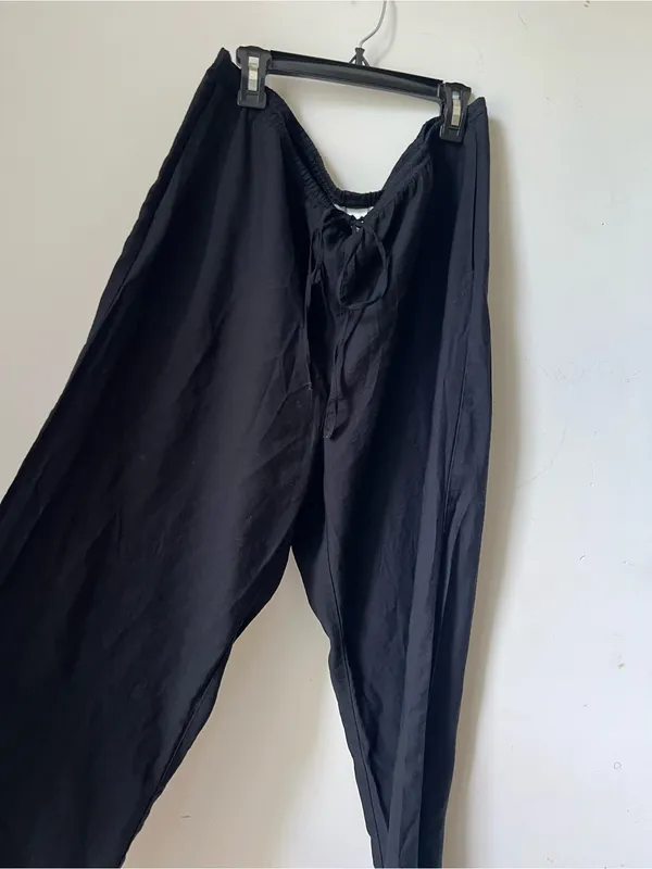 H&M Women’s Black Pull On Pants Size Large L Elastic Waist Drawstring Viscose - Image 3